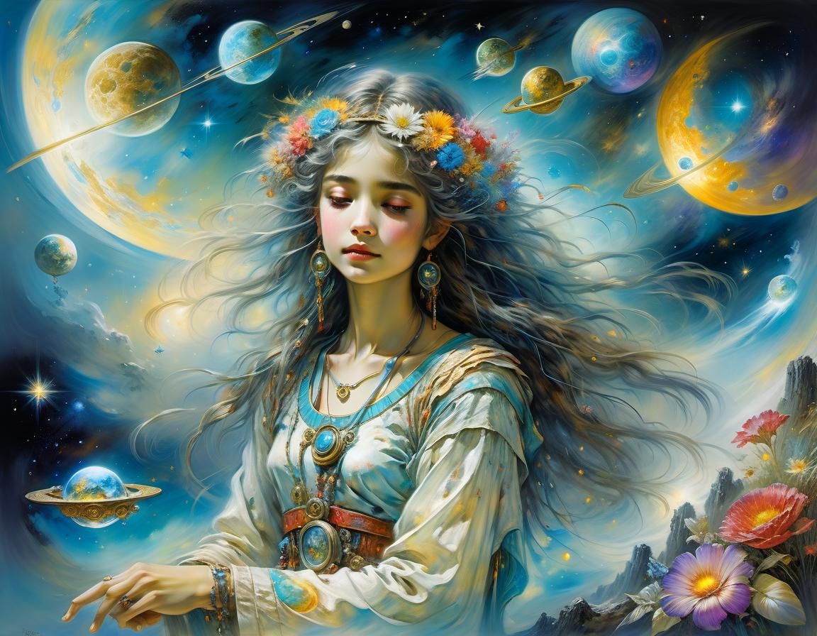 Cosmic Dreamscape Odyssey in Maximalist Fantasy Style