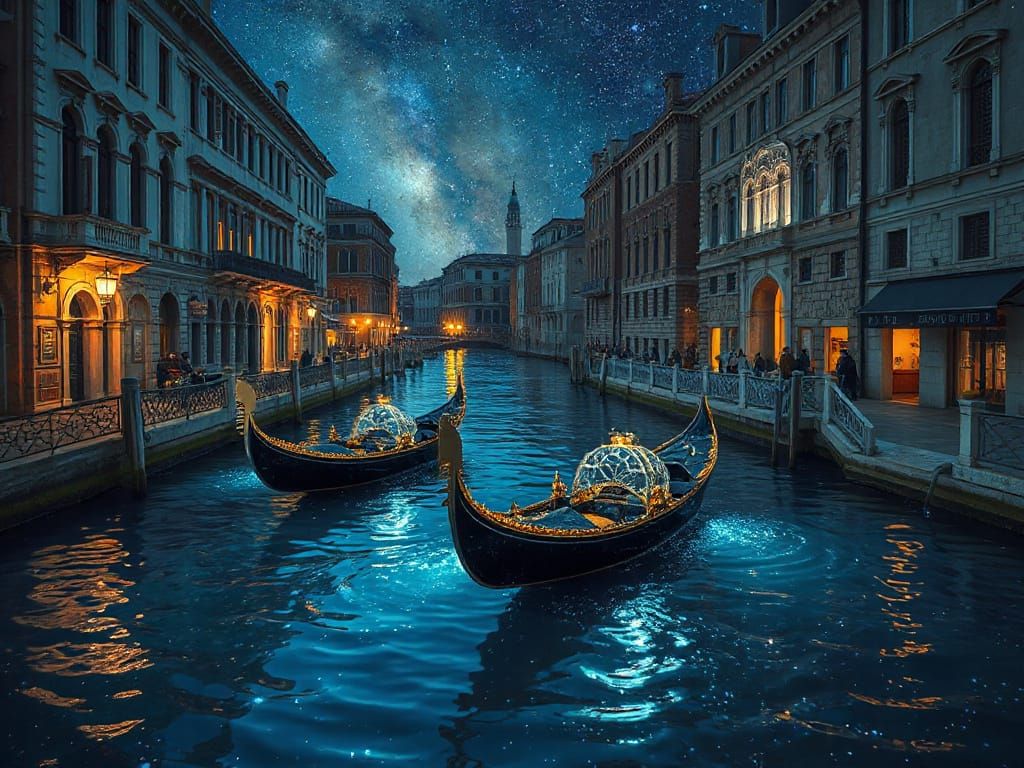 Venice Canal Bathed in Starlight, Magical Realism