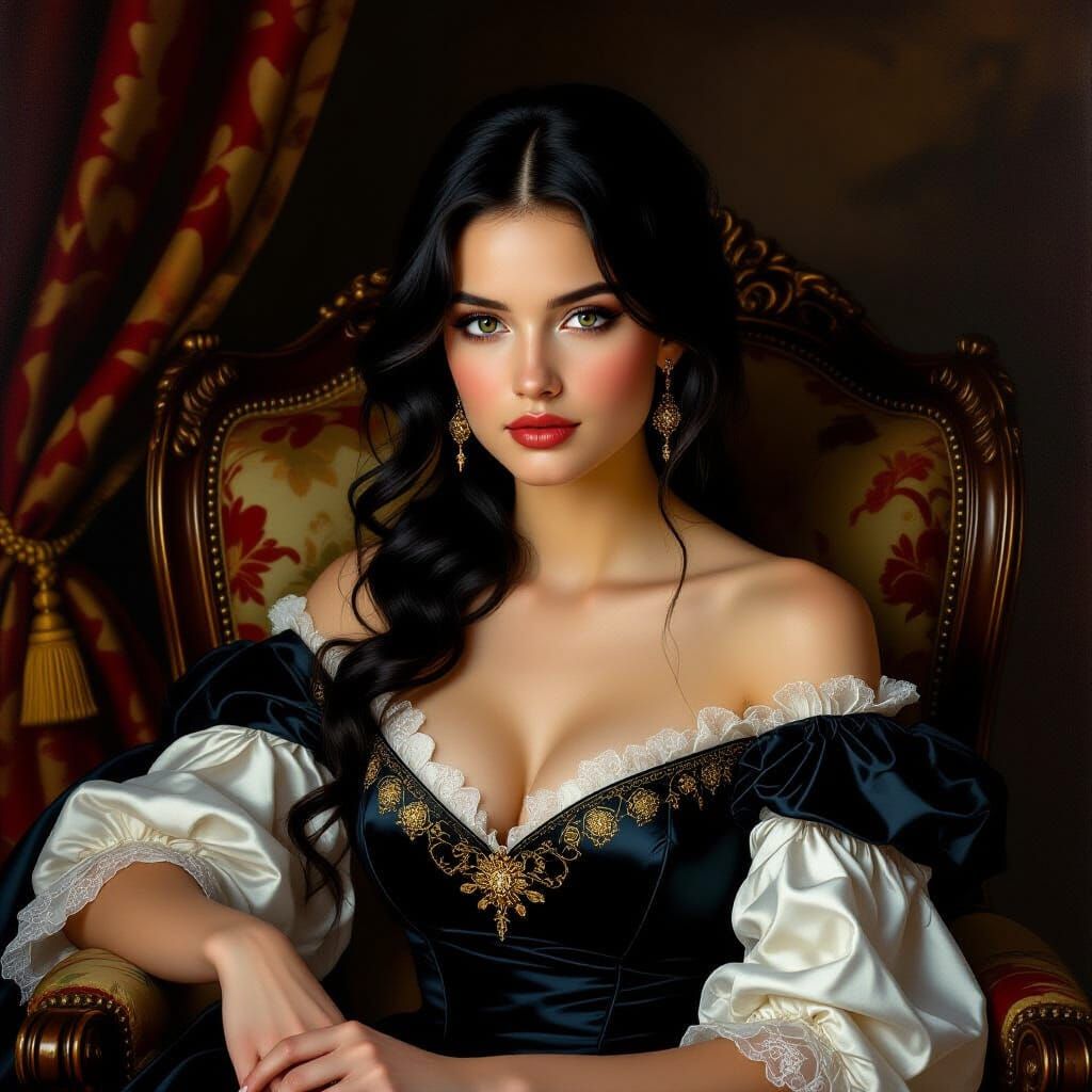 Elegant Young Woman Portrait in Old Master Style