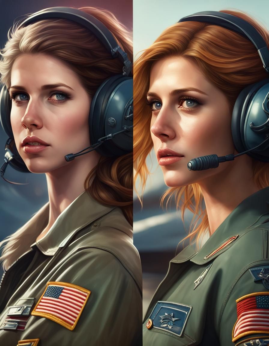 Women Pilots Portrait in Hyperdetailed Digital Art