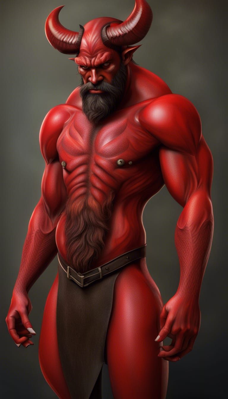 Photorealistic Red Devil with Beard and Horns