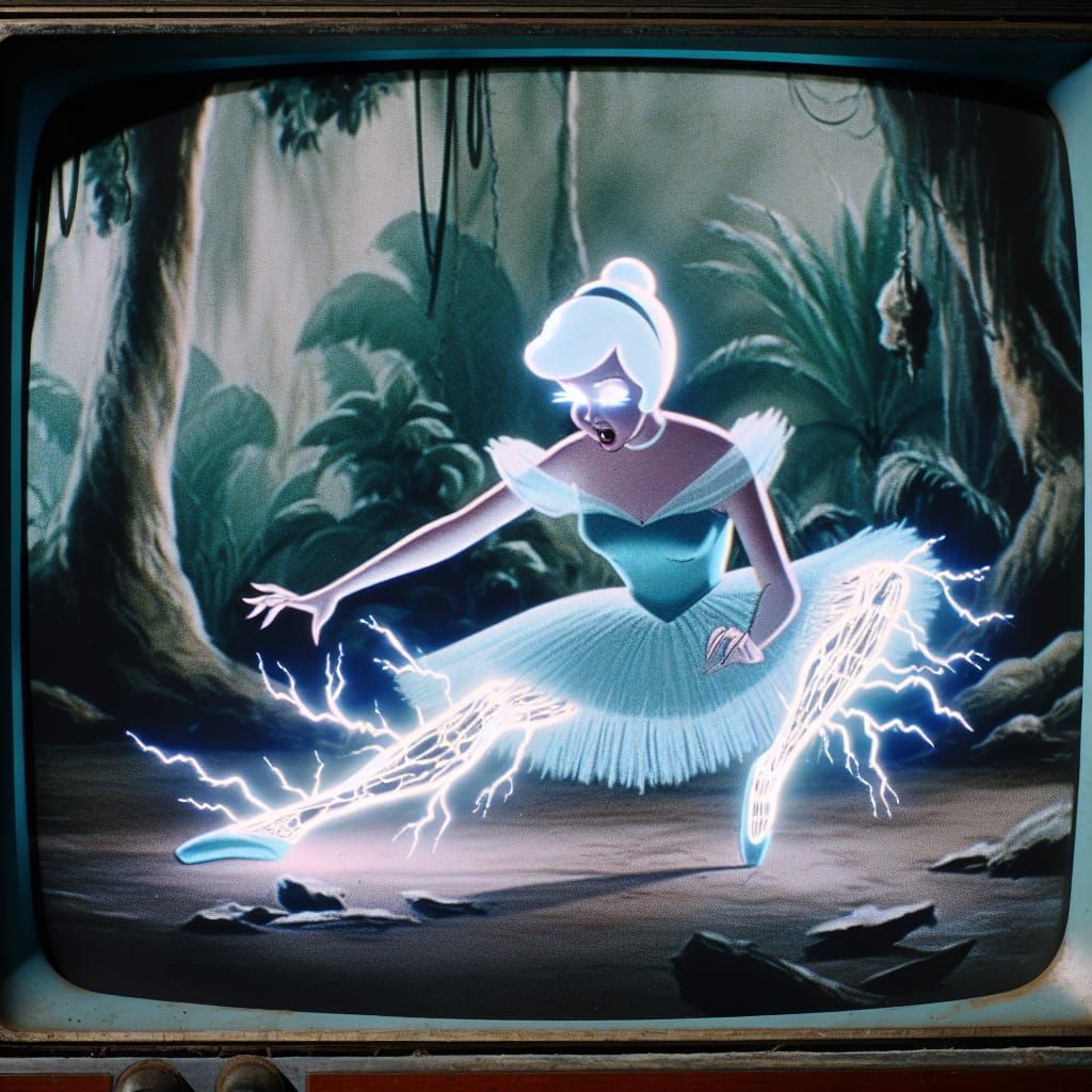 Albino Princess Transforms in Vintage-Style Cartoon Scene