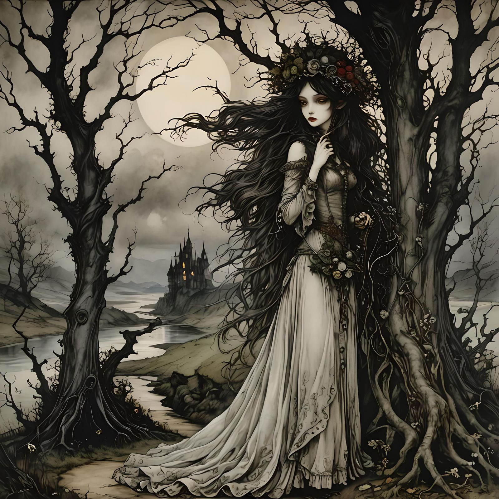 By arthur rackham, by tim  burton