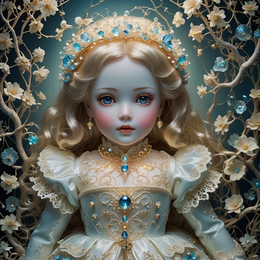 Detailed Porcelain Doll with Bioluminescence
