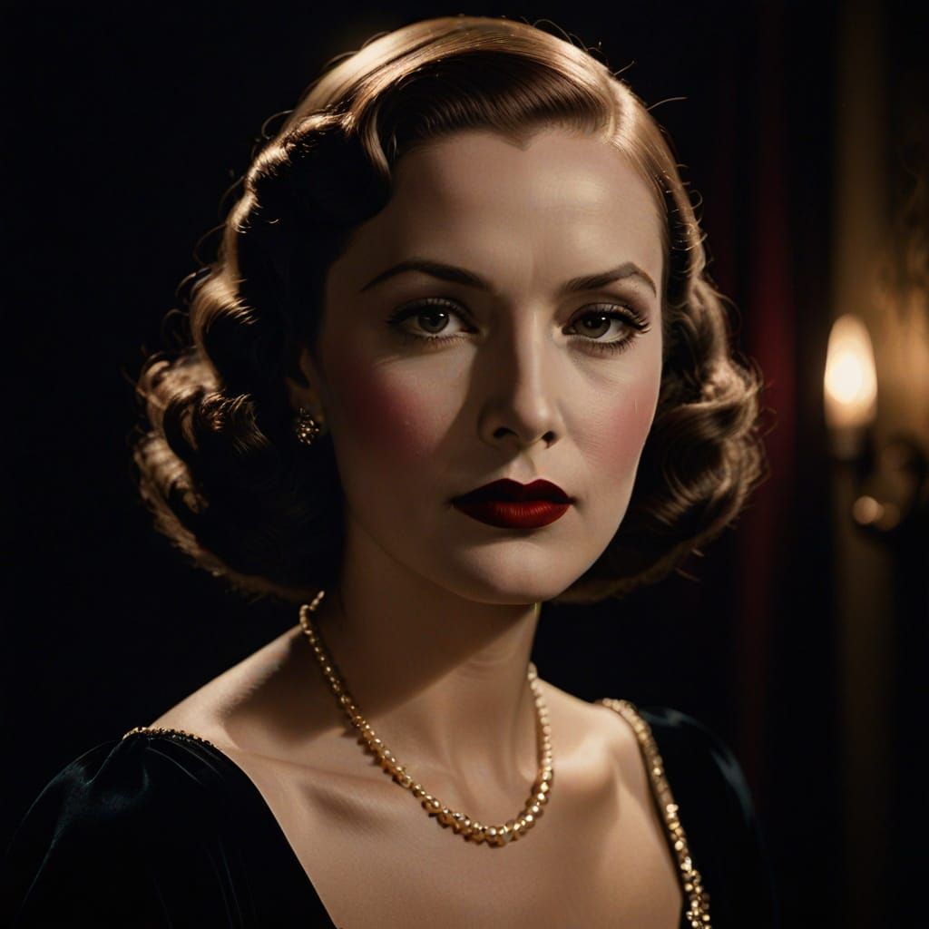 Glamorous Woman in Velvet Gown: Film Noir Portrait