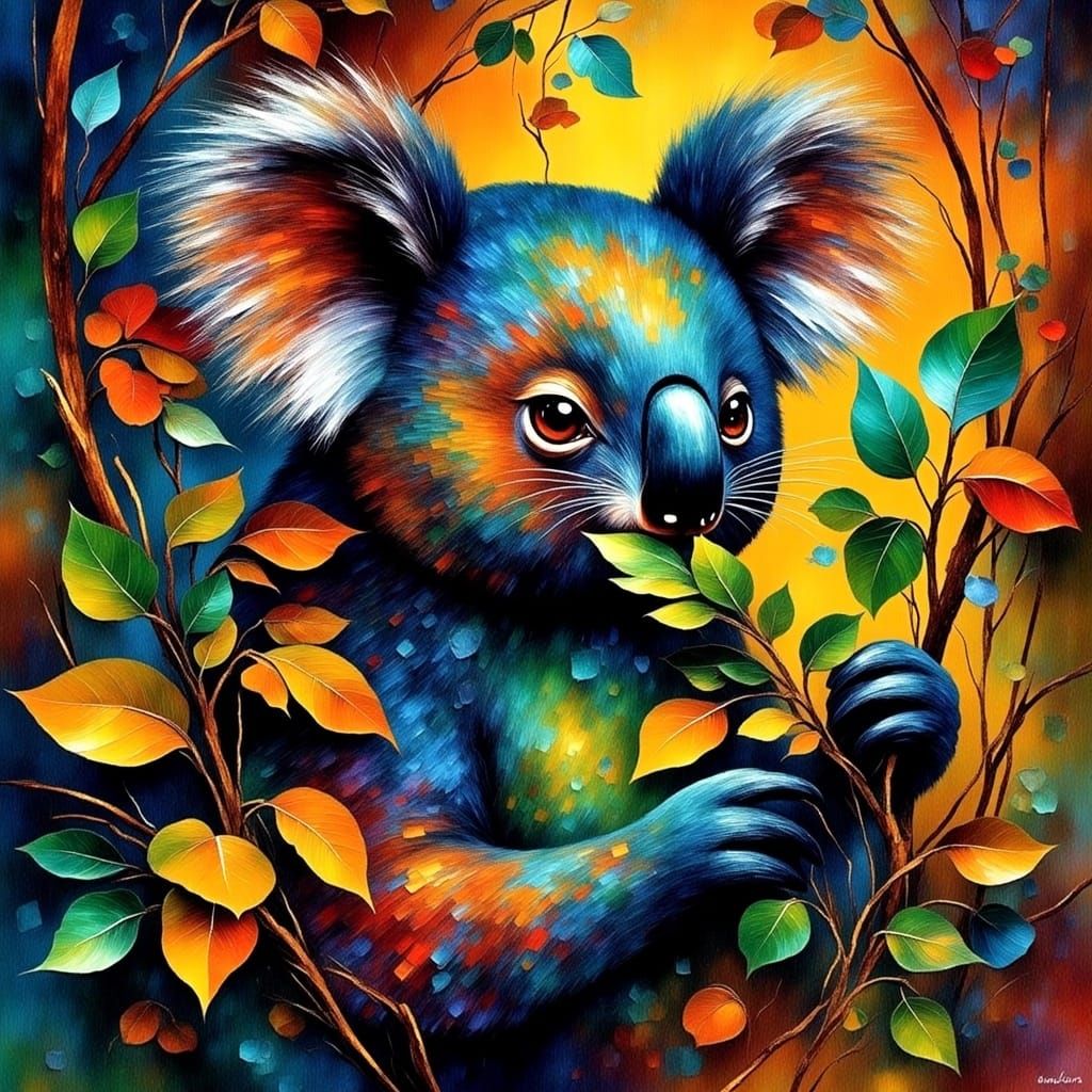 Koala Bear Portrait in Vibrant Futurism Style