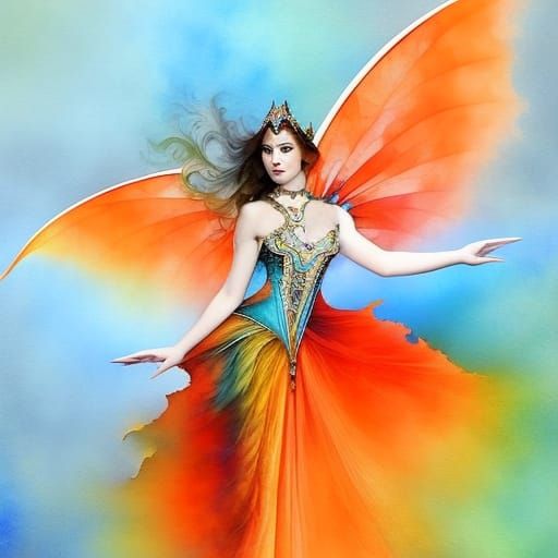 Fractal Mandelbrot Fairy in Pre-Raphaelite Watercolor