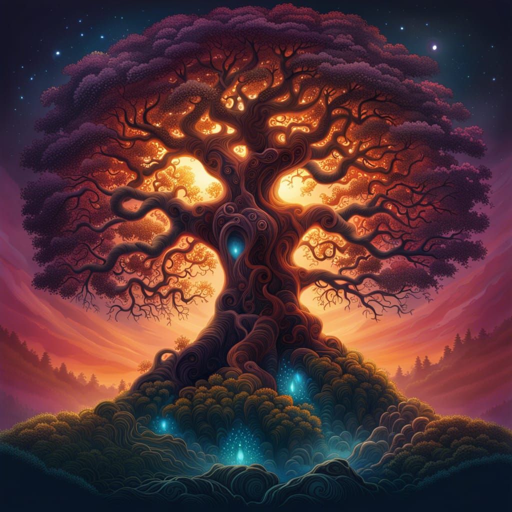 Mystical Tree of Magical Power at Dawn