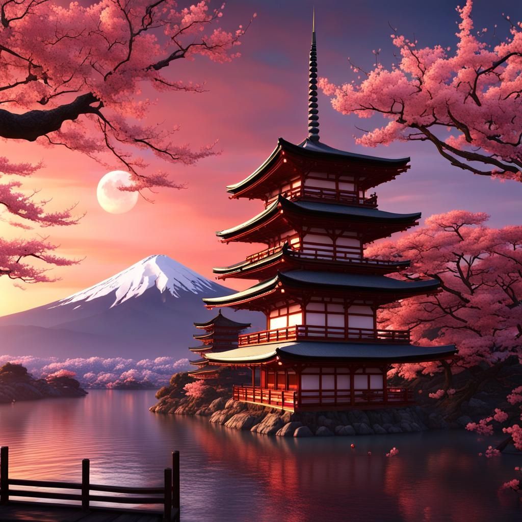 Picturesque Japanese Sunset with Mount Fuji