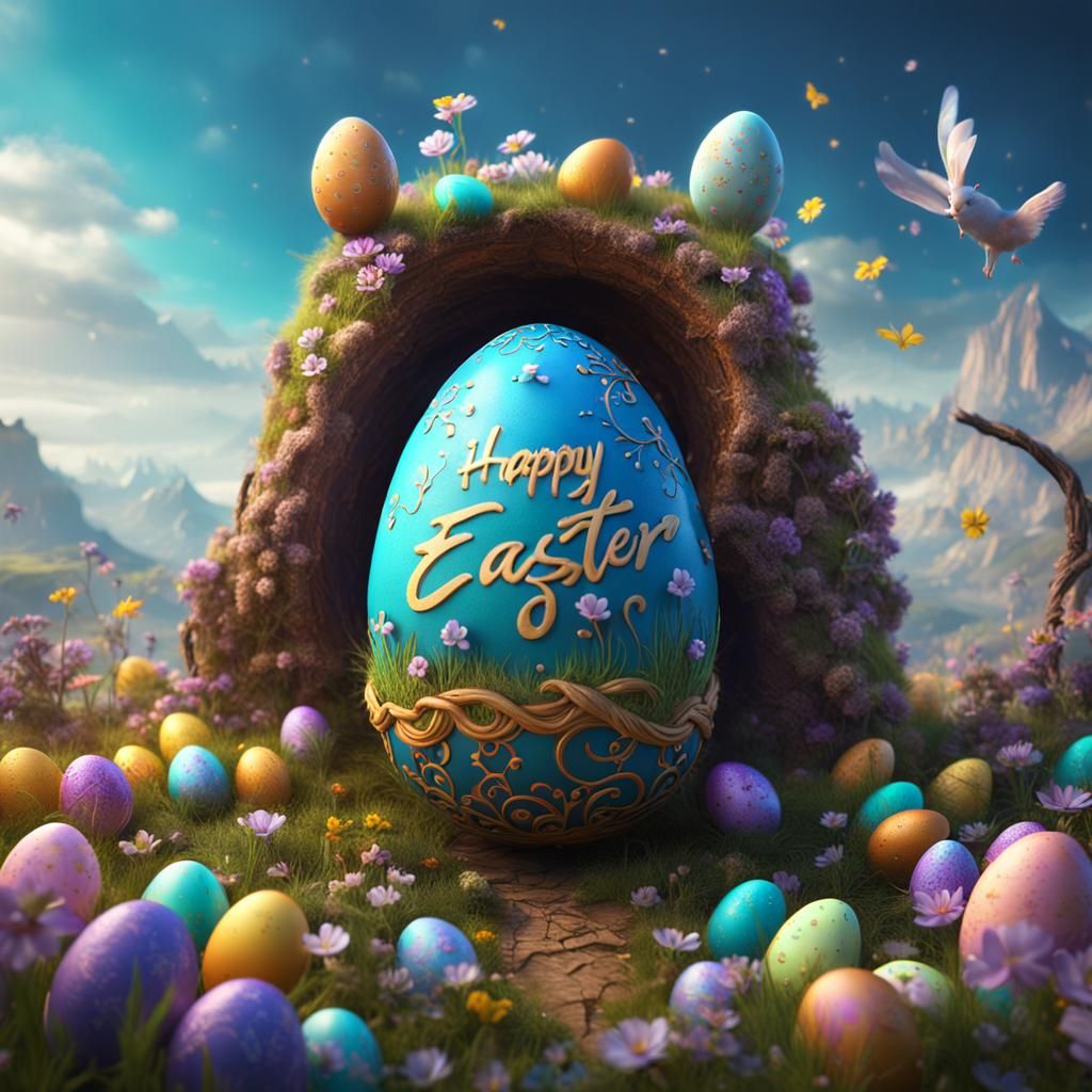 Fantastical Easter Egg with Happy Easter Message