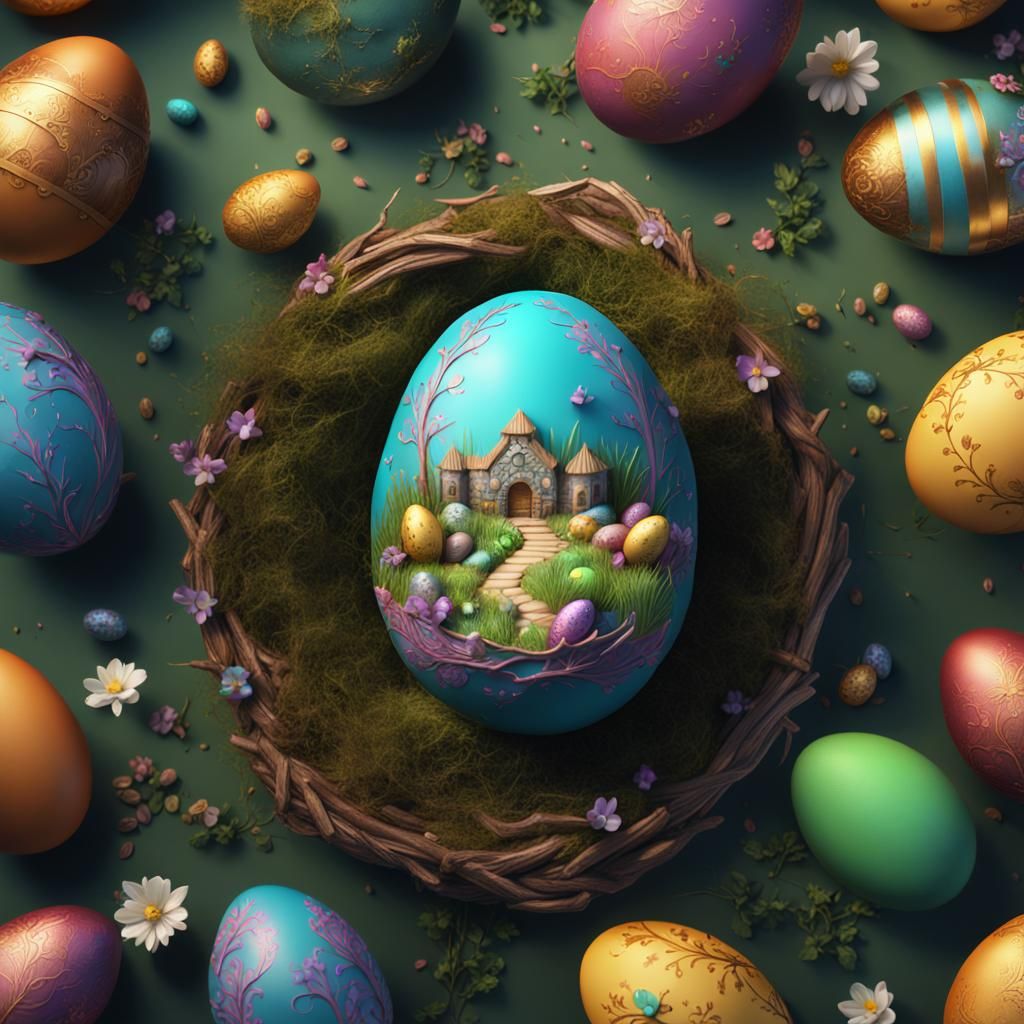 Detailed Easter Egg with Happy Easter Message