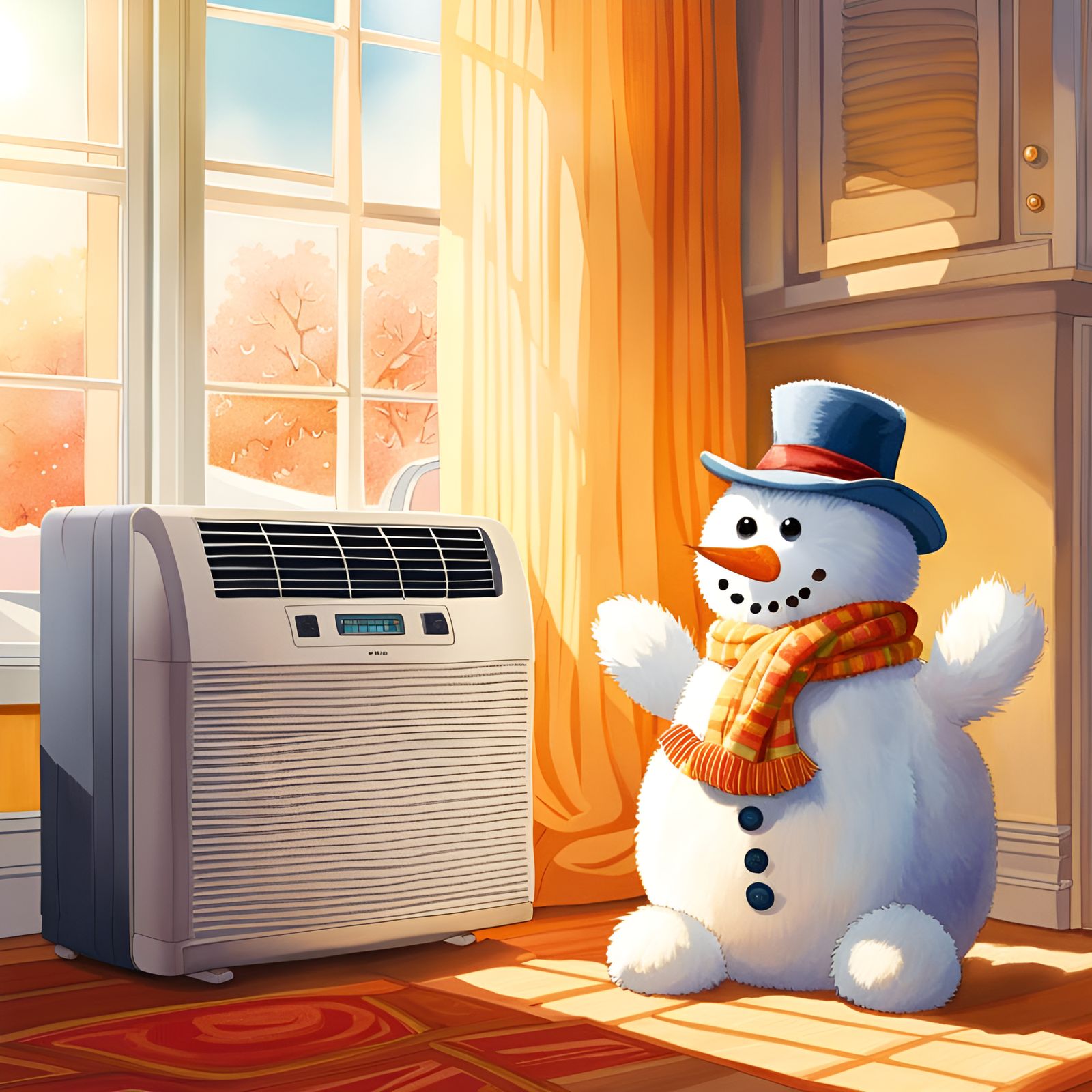 Snowman chilling with an AC unit