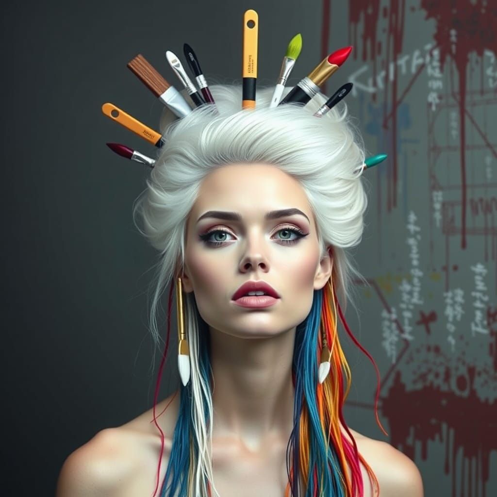 Woman with Hair Canvas in Eclectic Digital Art Style