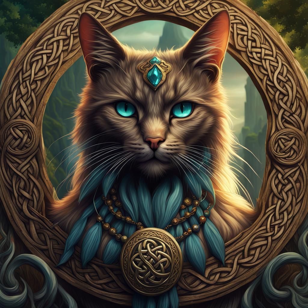 Celtic Cat Matte Painting in Deep Color