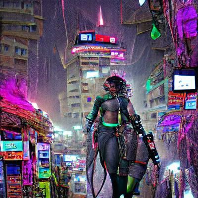 Cyberpunk Samurai Warrior in Futuristic Cityscape
