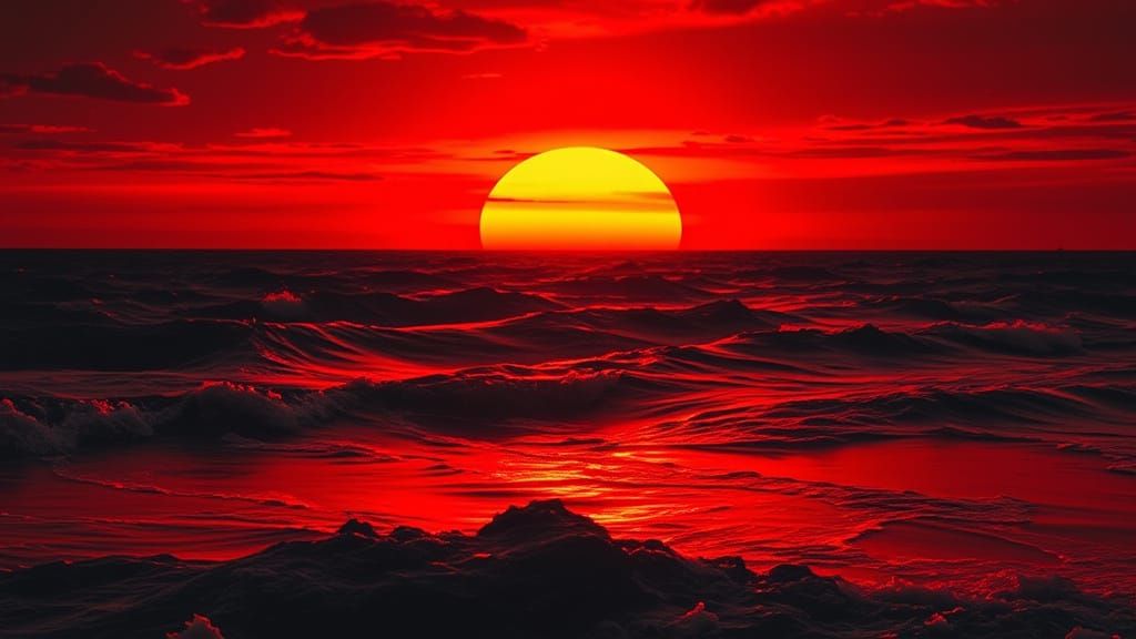 Apocalyptic Sunset Over Crimson Sea