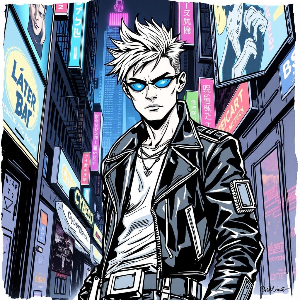 Cyberpunk Netrunner in Neon Alleyway