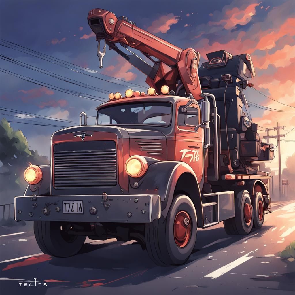 Tesla Tow Truck in Anime Style