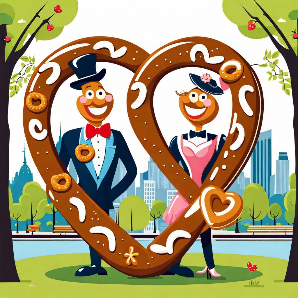 Cartoon Pretzel Couple in City Park