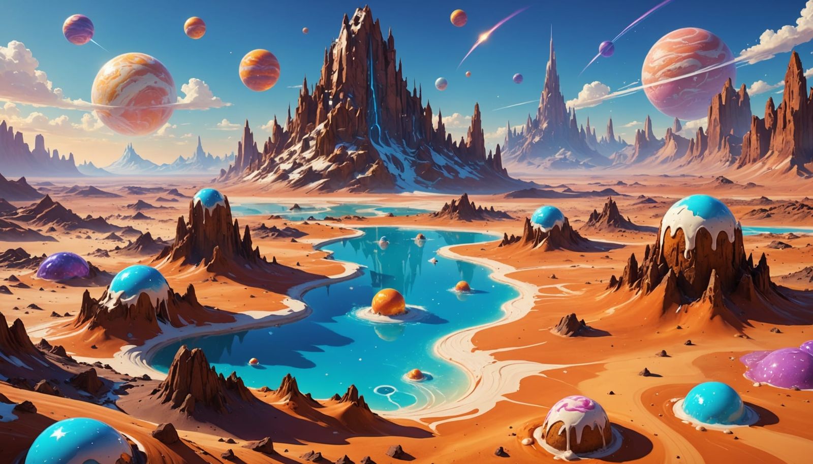 Surreal Candy World Unfolds under Twin Suns
