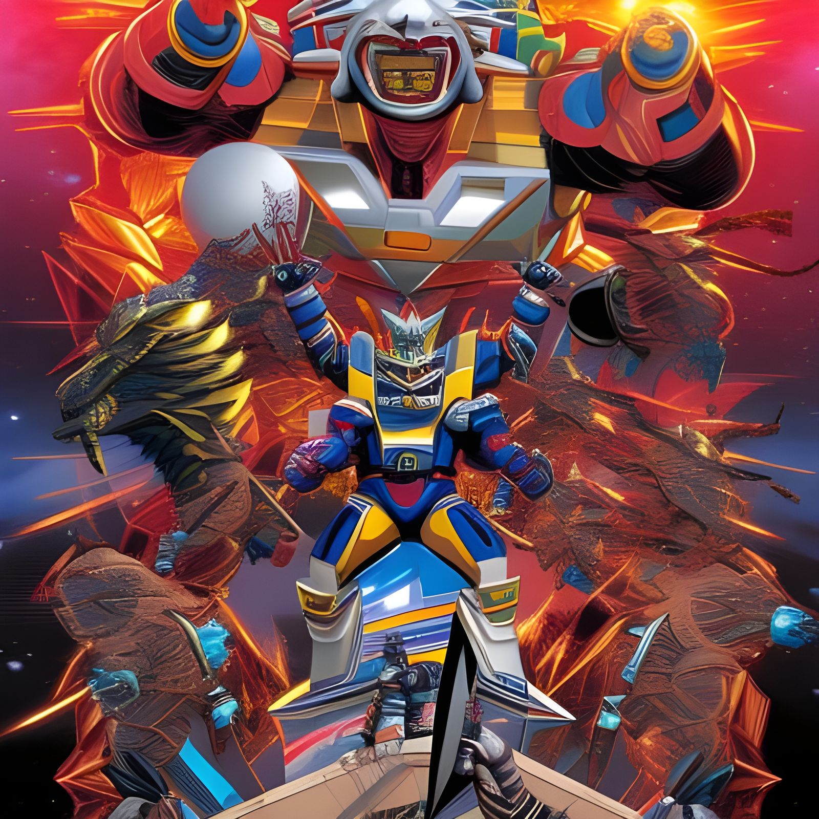 Megazord in Comic Book Art Style