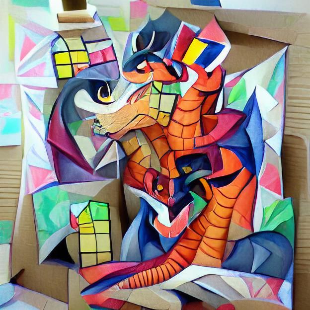 Colorful Cubist Dragon Painting