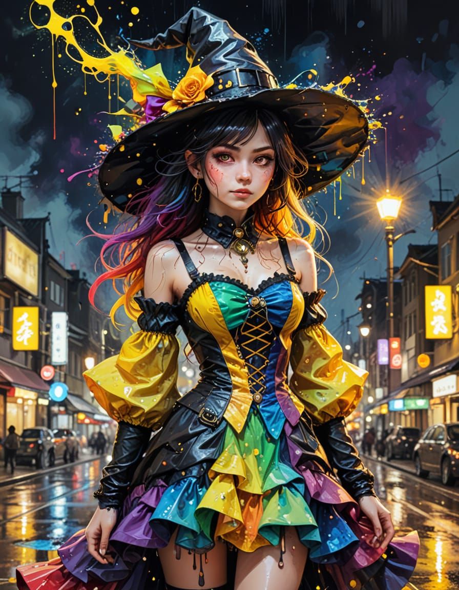 Steampunk Witch in Rainbow Dress, Tokyo Night