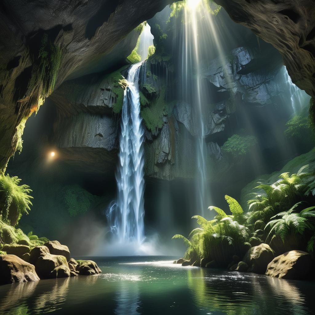 Spectacular Waterfall Gushes Outside a Cave