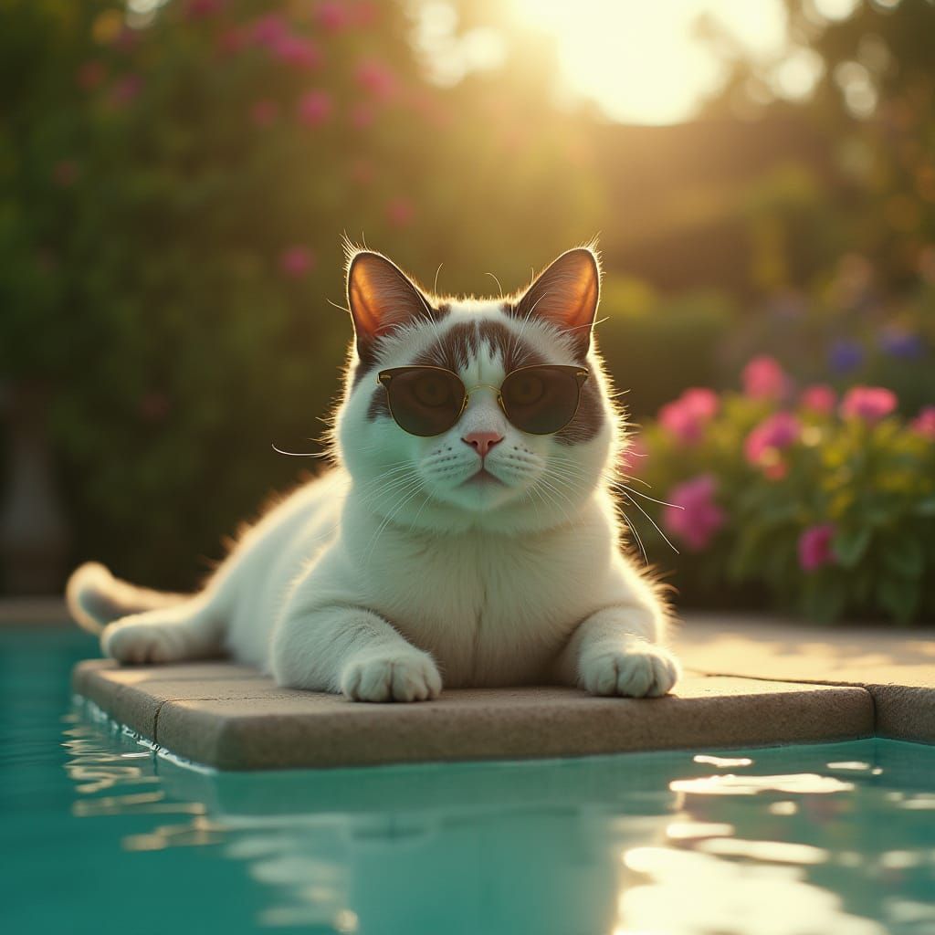 Sleek Cat Basks in Vibrant Summer Oasis