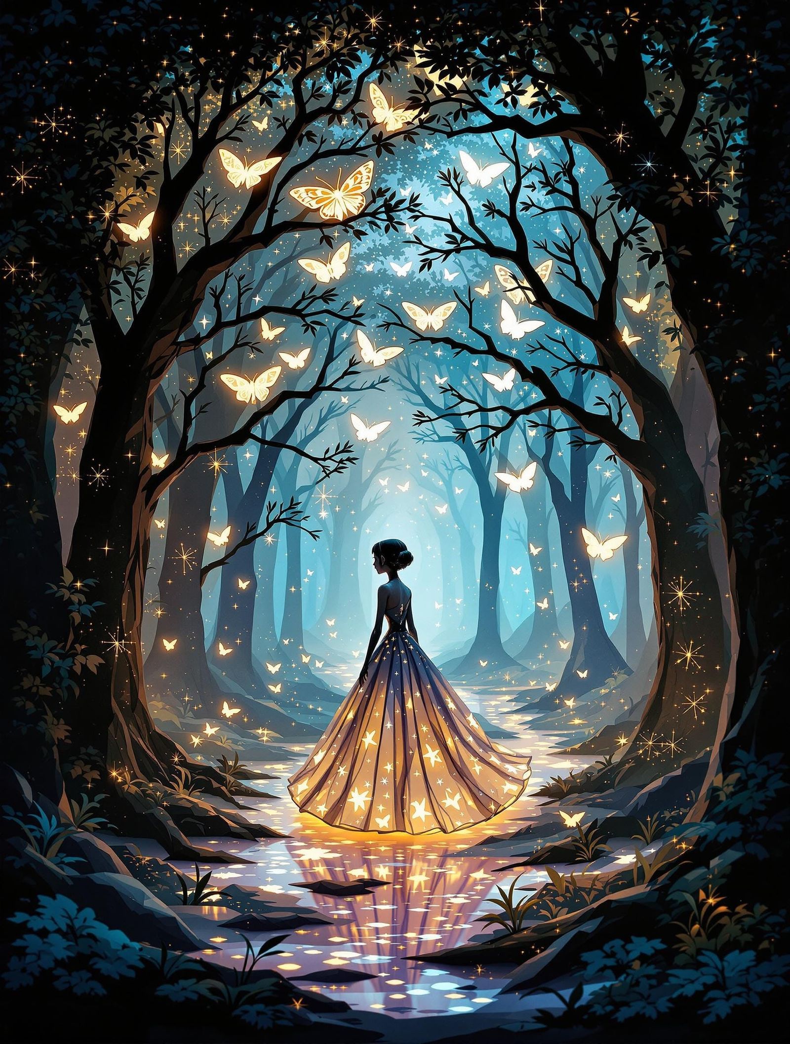 Surreal Paper Forest Awakens with Bioluminescent Life