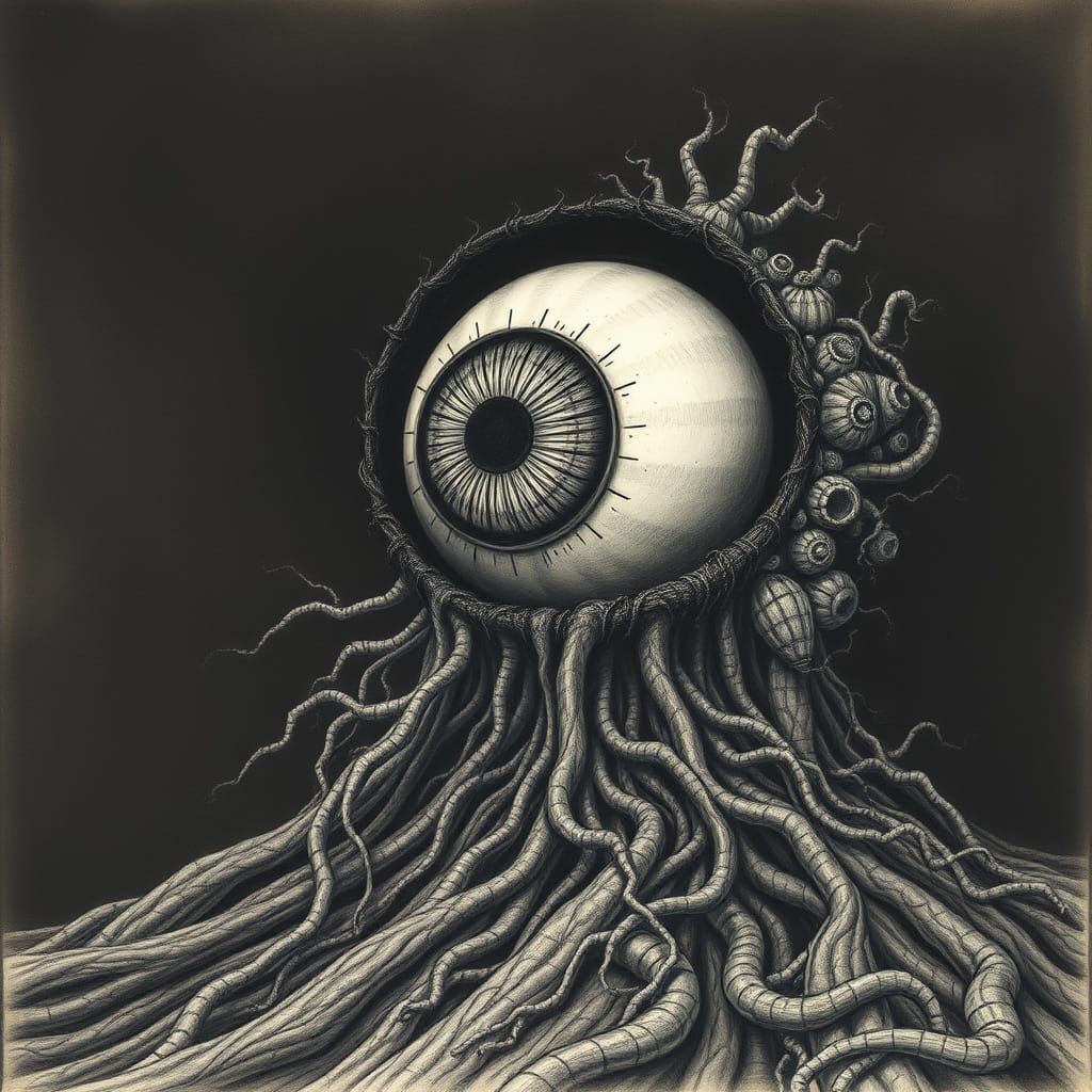Surreal Giant Eye Emerges in Dark Biomechanical Art