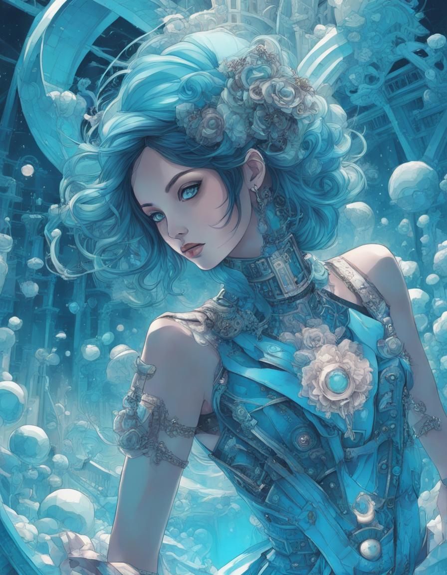 Cute Pastel Goth Girl in Victorian Steampunk Attire with Geo...