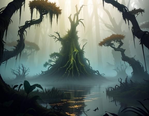 Bullywug in Murky Swamp: Cinematic Fantasy Illustration