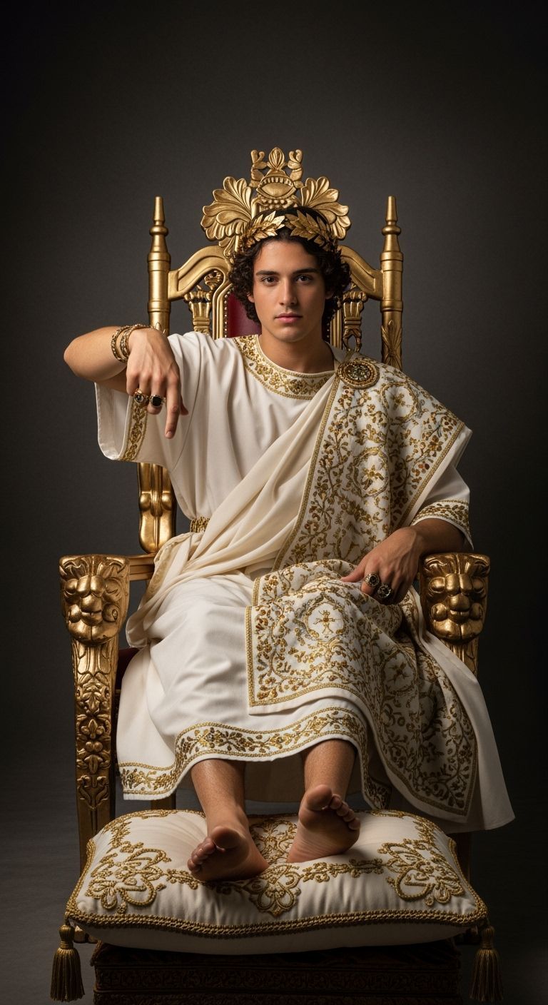 Young Emperor on Gold Throne in Natural Lighting