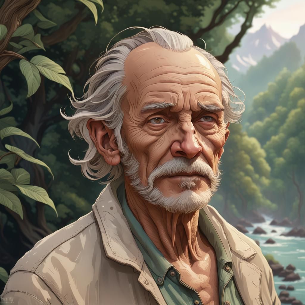 Detailed Portrait of an Old Man in Digital Art Style