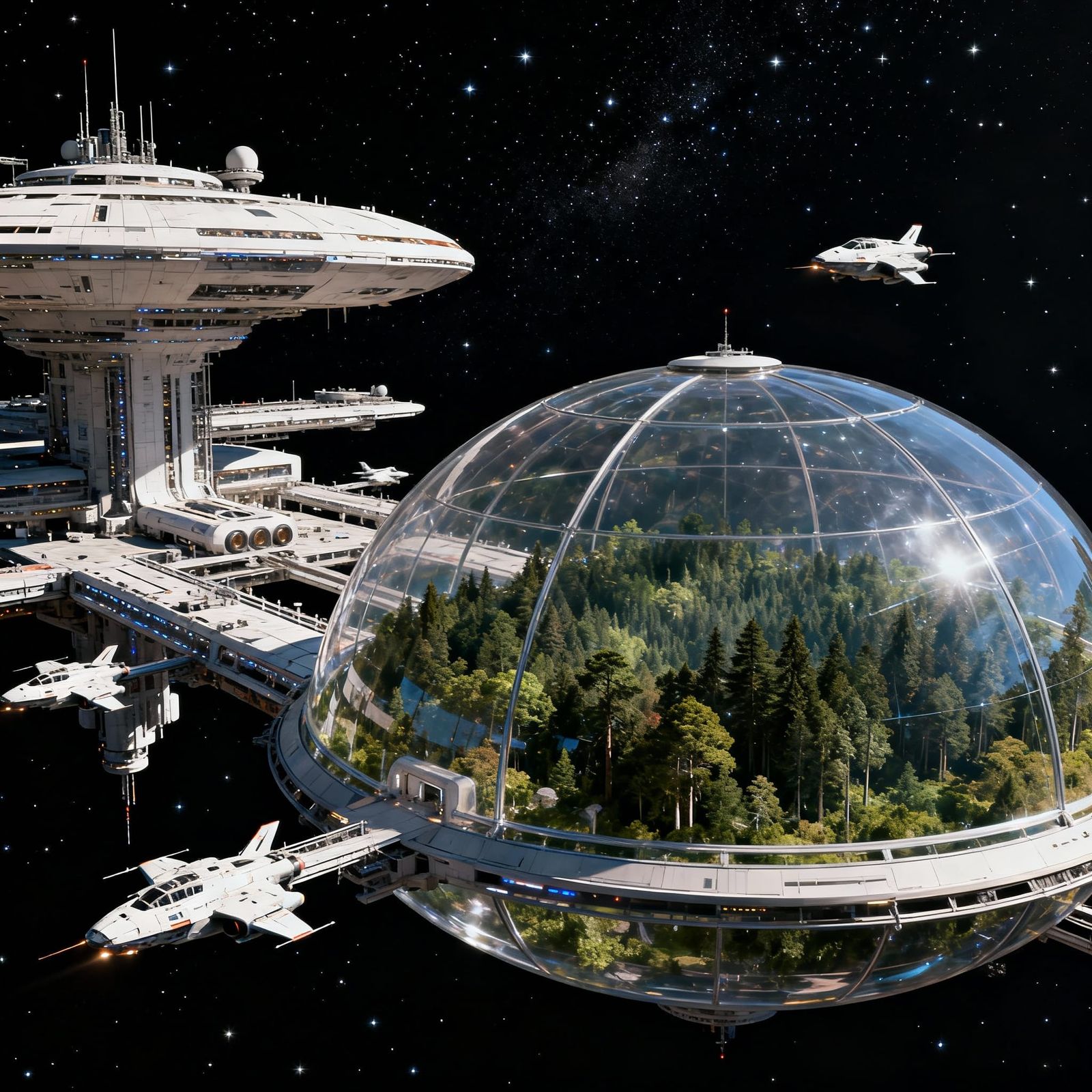 Stunning Space Station with Forest Domes