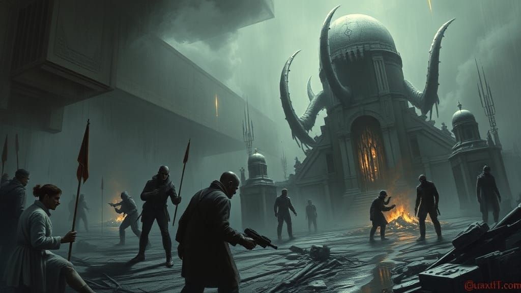 Sci-Fi Horror Scene, Engraving Style