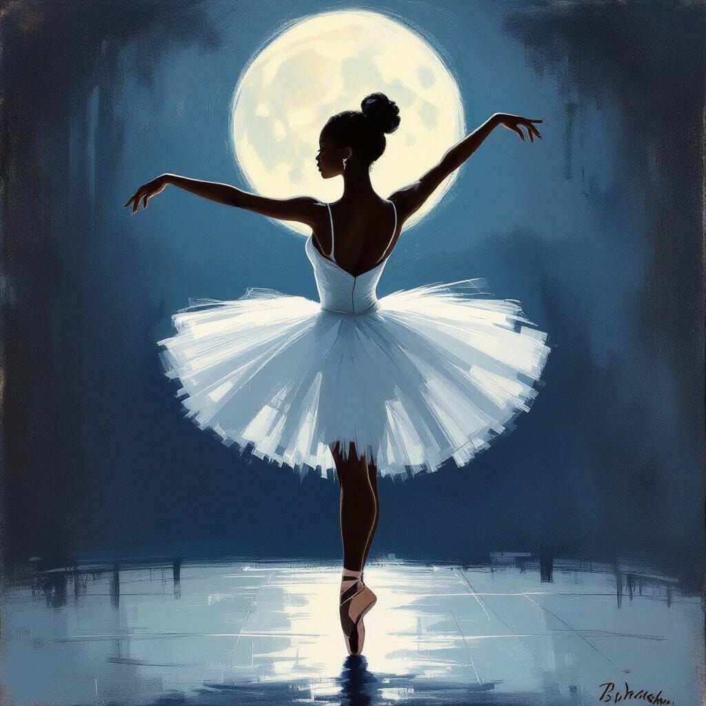 Moonlit Ballerina's Ethereal Dance: Impressionistic Style