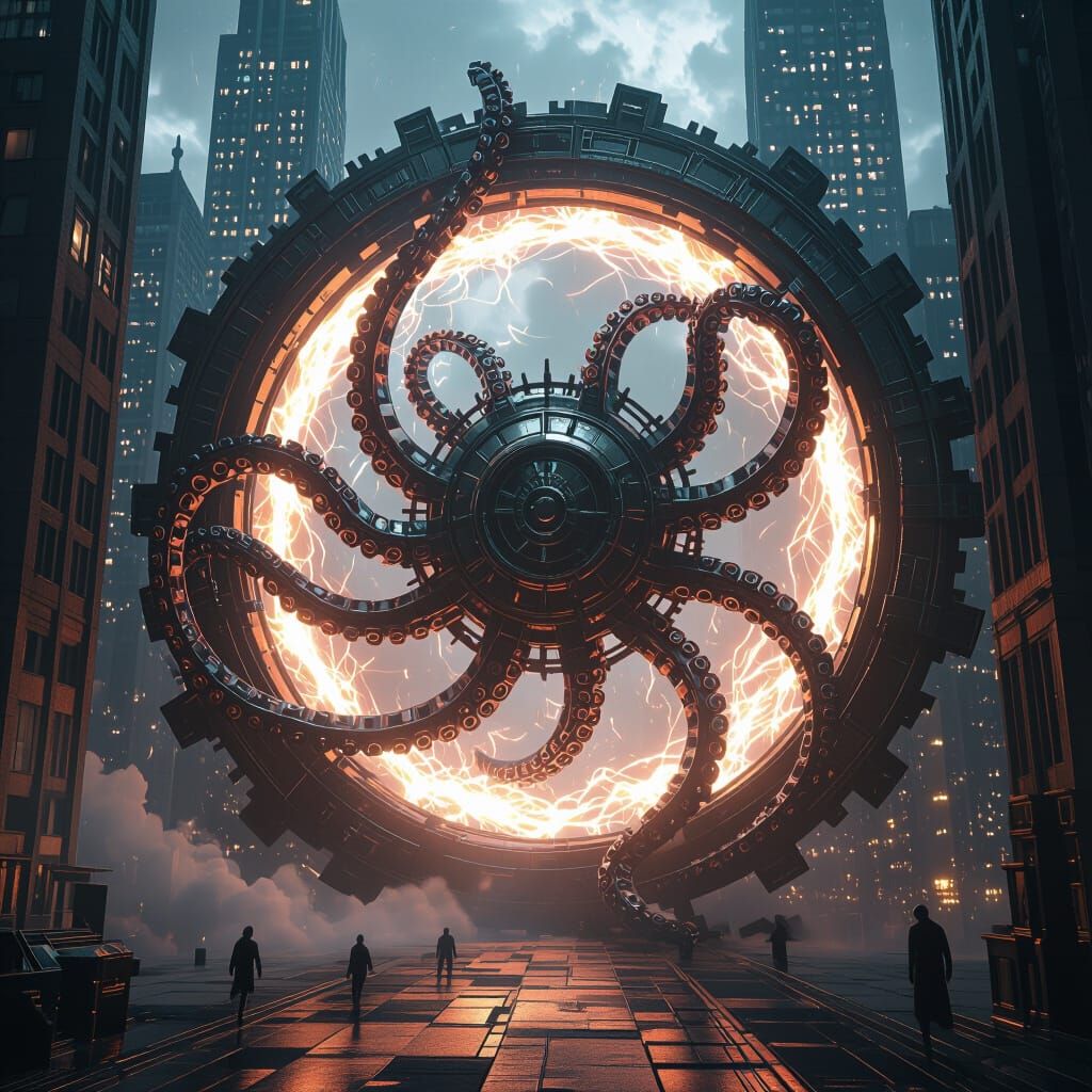 Clockwork Kraken Emerges from Vortex Portal