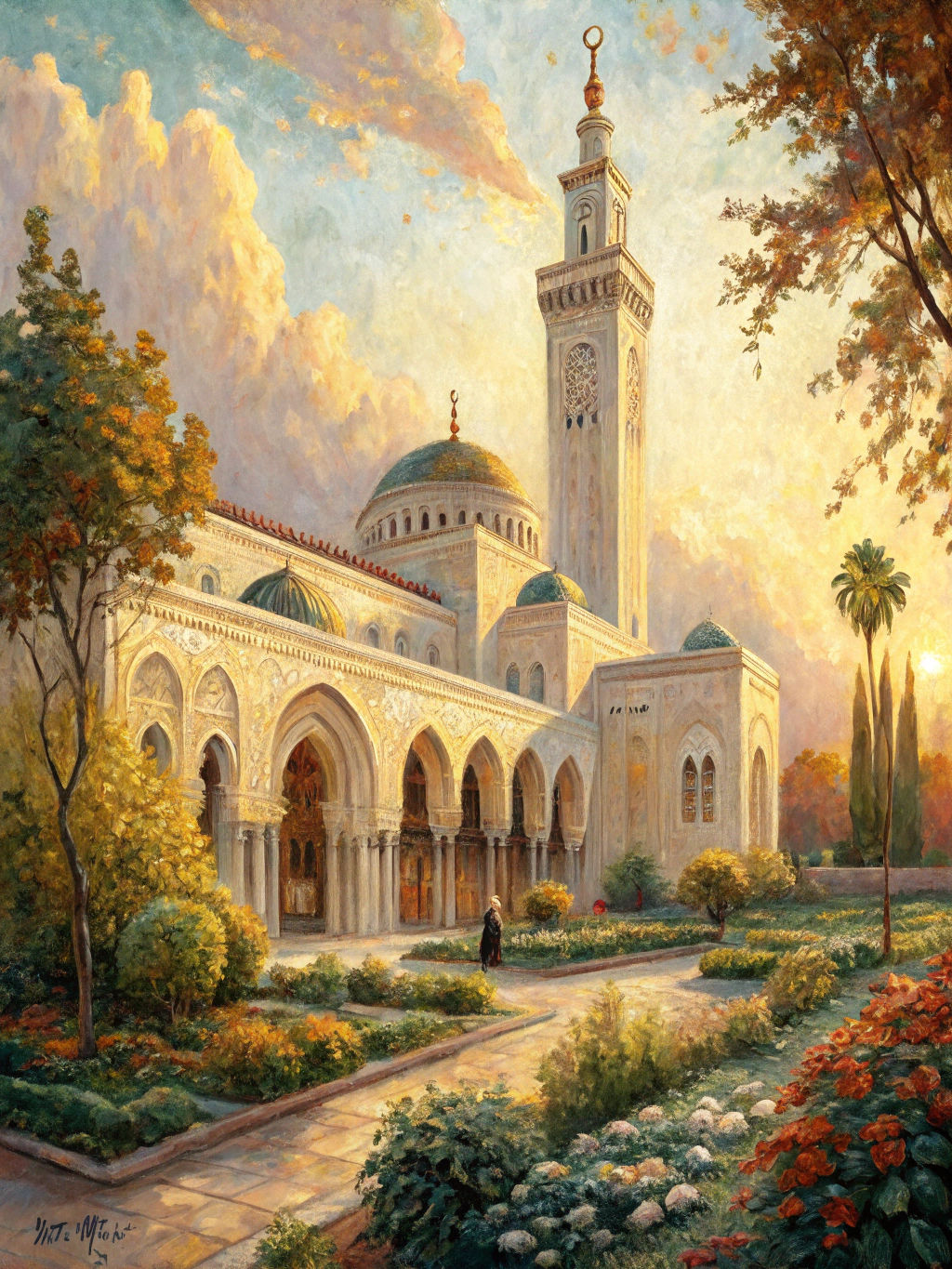 Grand Mosque of Paris in Impressionistic Style