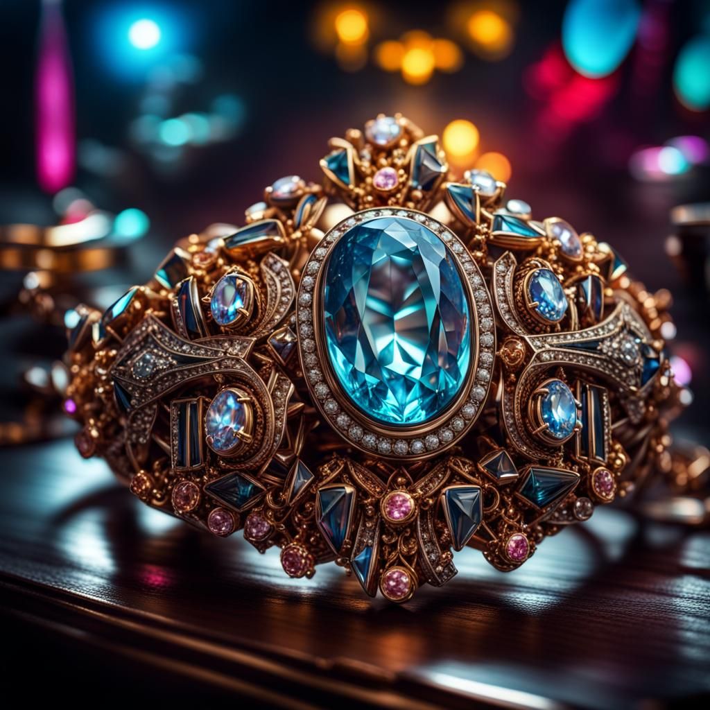 Glowing Gem Jewelry with Neon Signs, HDR