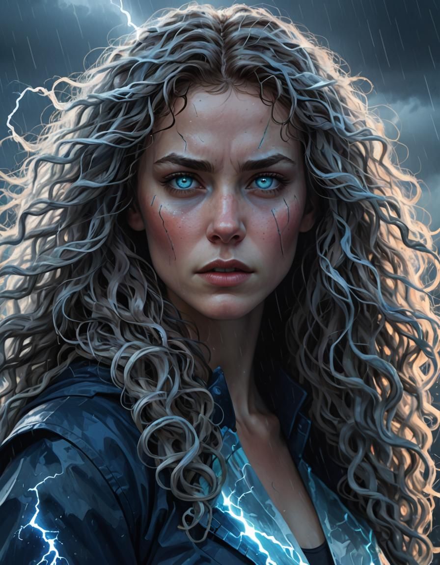 Weather-Controlling Girl Portrait in Vibrant Digital Art