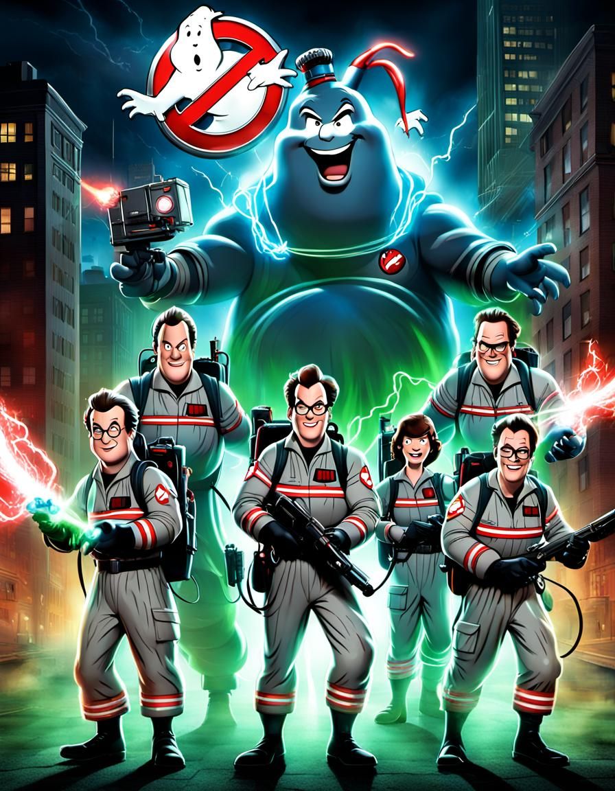 Cartoon "Ghostbusters" Movie Poster in CGI