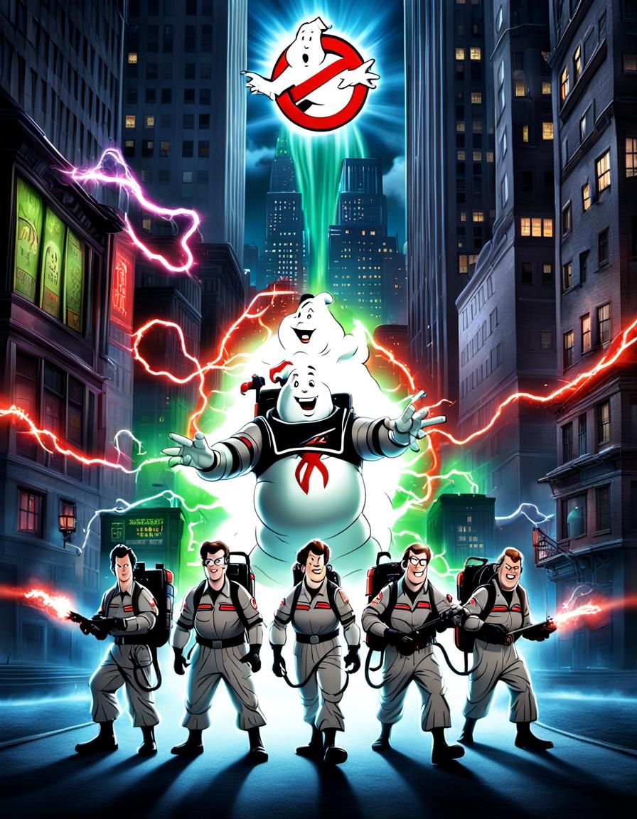 Cartoon Ghostbusters Movie Poster in CGI Style