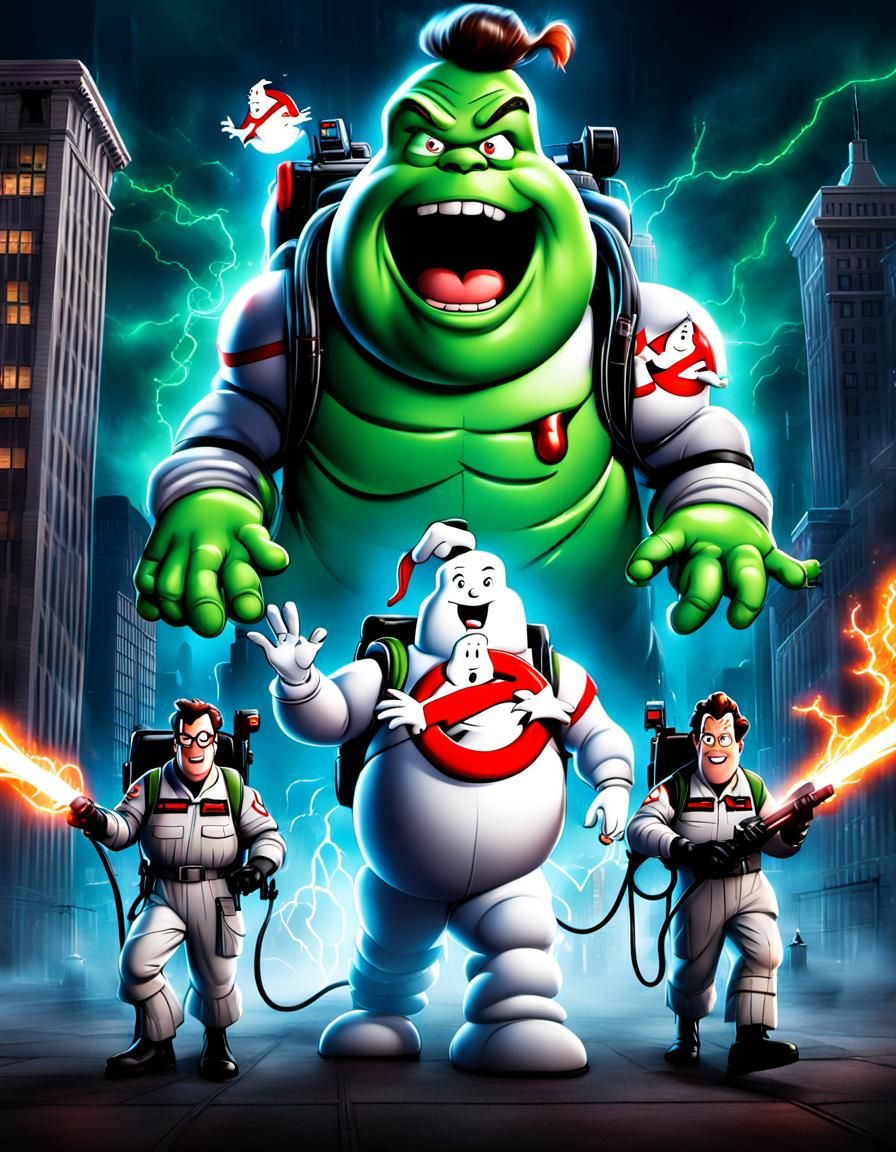 Cartoon Ghostbusters Movie Poster in CGI