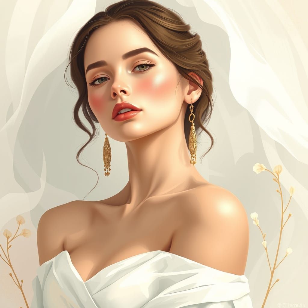 Serene Ethereal Portrait in Elegant Digital Painting Style