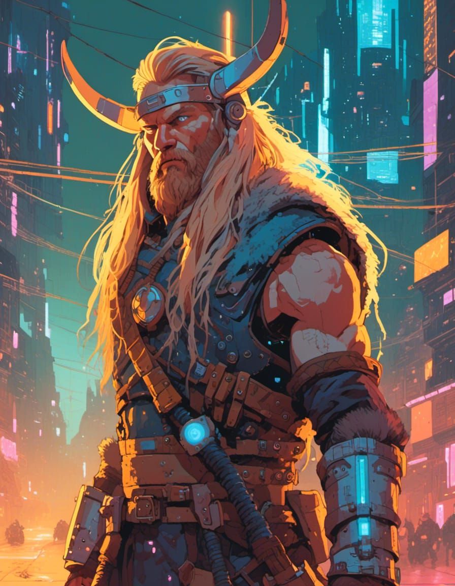 Cyberpunk Viking God in Utopian Asgard Portrait