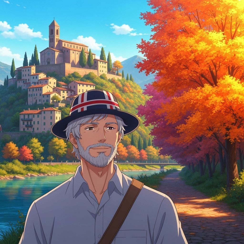 Japanese Anime Style Serene Italian Man in Autumn