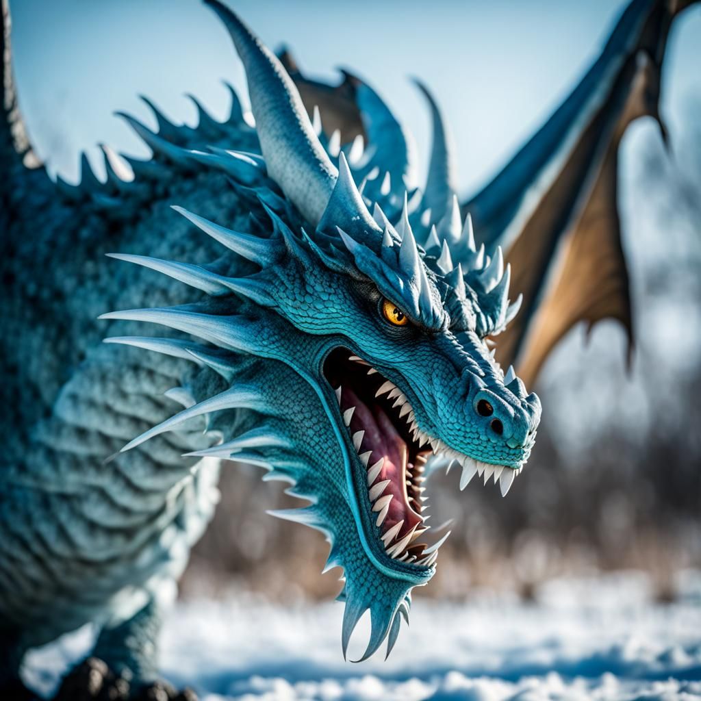 Winter Ice Dragon with Open Wings