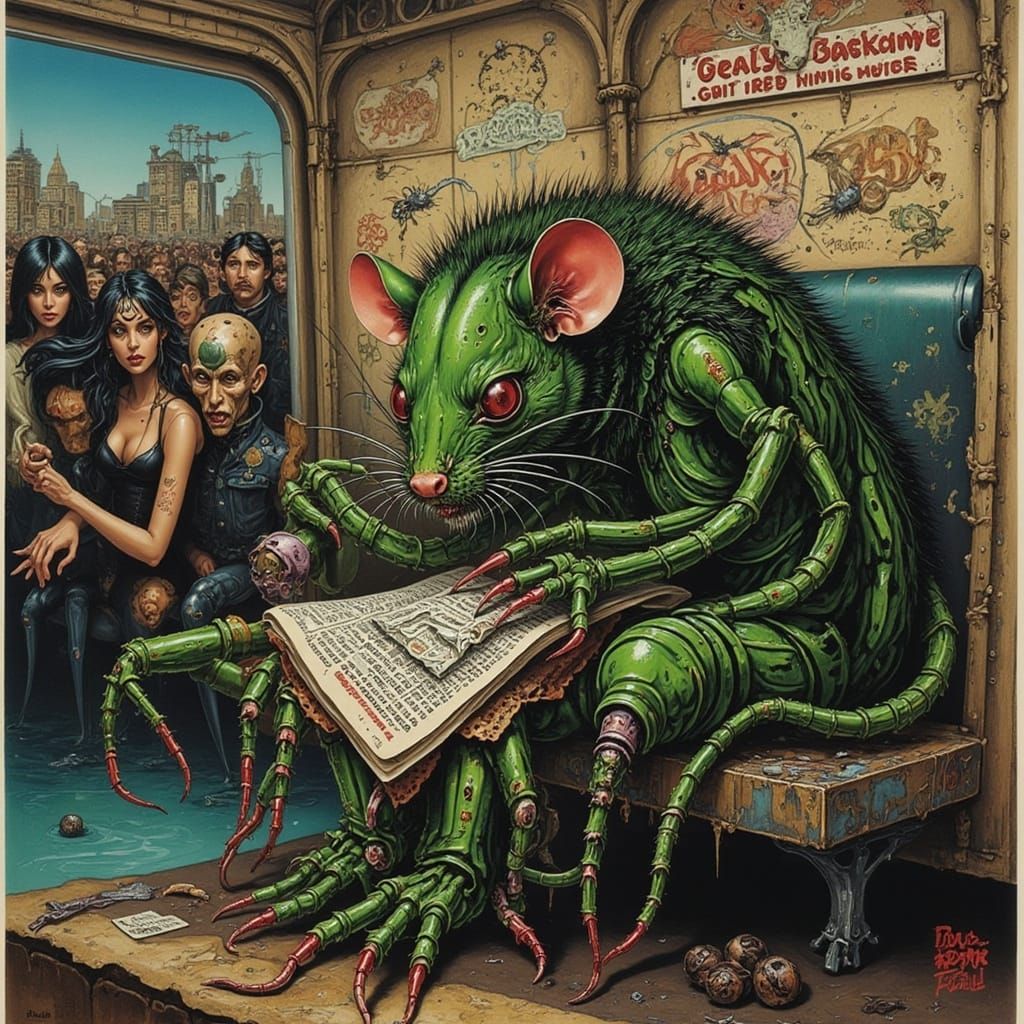 RatFink Monster Reads Newspaper on NYC Subway in Pop-Art Sty...